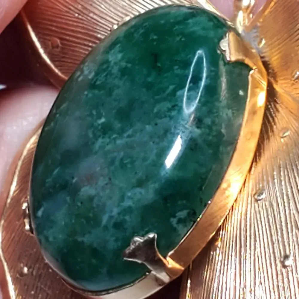 Vtg Green Agate Butterfly Insect Gold Tone Wings Brooch Pin 1.5